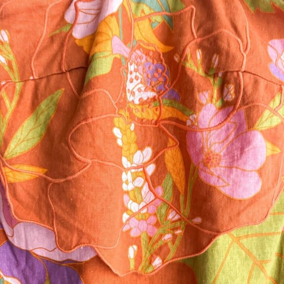 Caroline Constas Halter Dress Orange Floral Linen Blend Embroidered NWT M - Picture 5 of 10